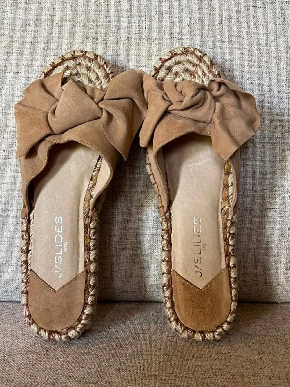 NWOT J/Slides Ritzy Suede Bow Espadrille Slide Sandals Size 8.5